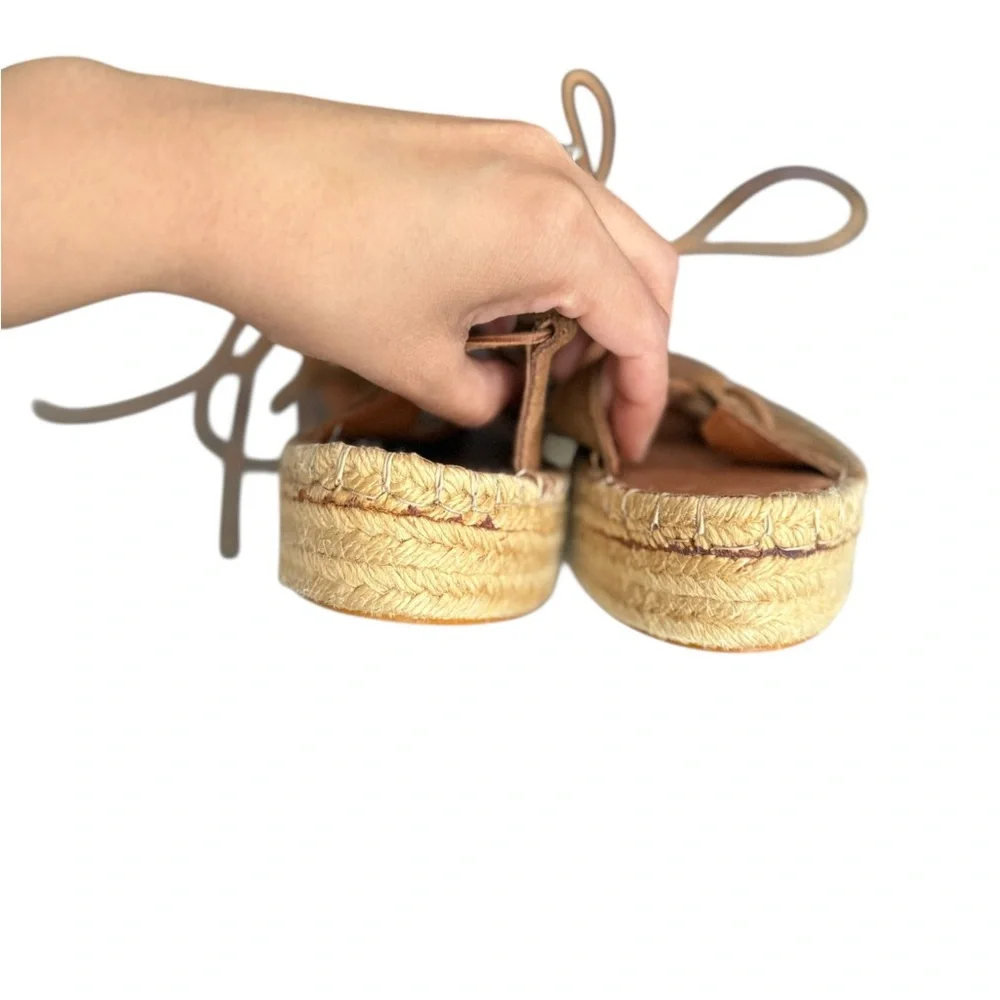 ALOHA’S Tan Camel Gladiator Leather Platform Lace-Up Wrap Espadrille Sandals